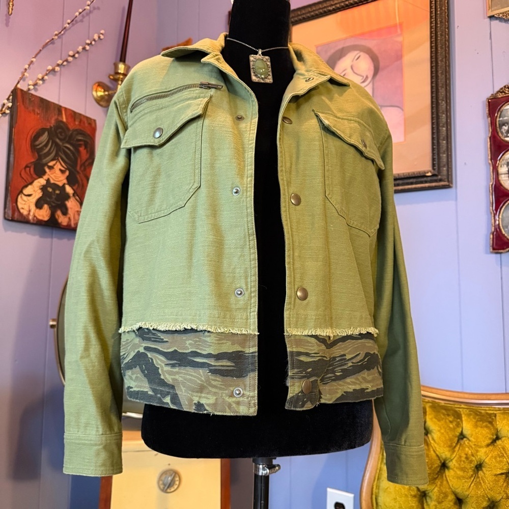 Pam & Gela Slouchy Army Jacket With Removable Faux Fur Lining Size Small - Picture 3 of 9